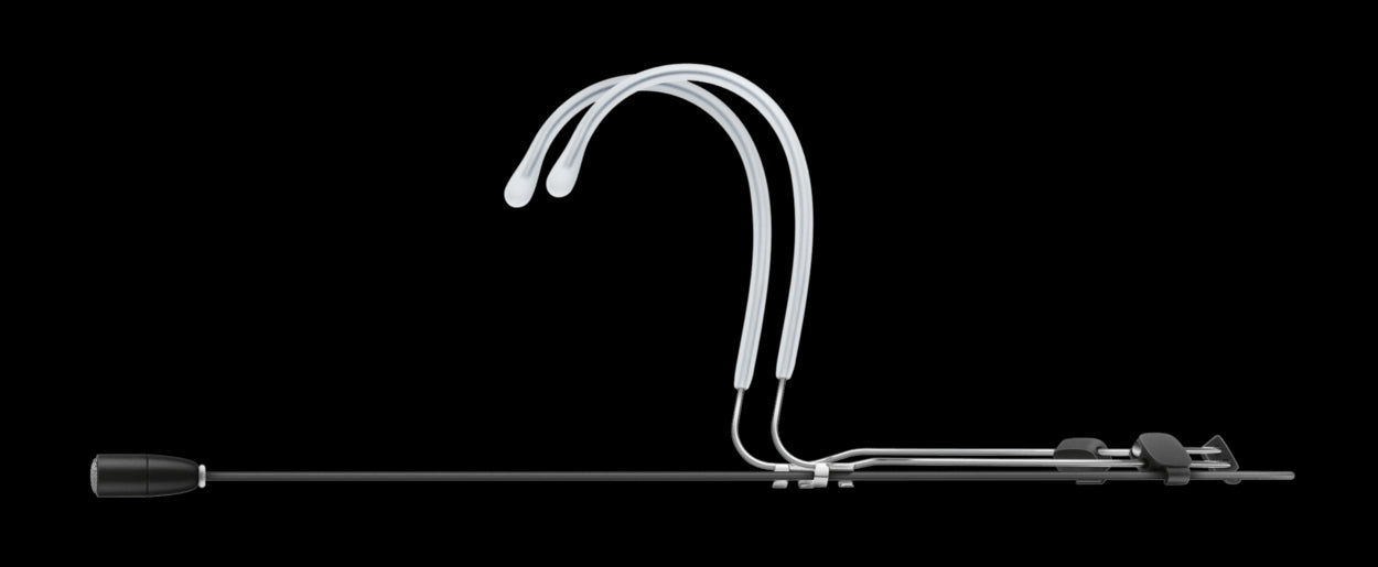 Side view of the Sennheiser HSP Essential Omni-Black Neckmount Microphone with a 3.5mm jack.