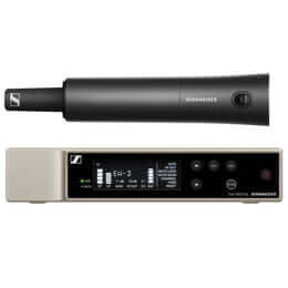 Image of the Sennheiser EW-D SKM-S Base Set (S1-7) which includes a receiver and a handheld transmitter without a capsule, operating in the 606.2-662MHz frequency range