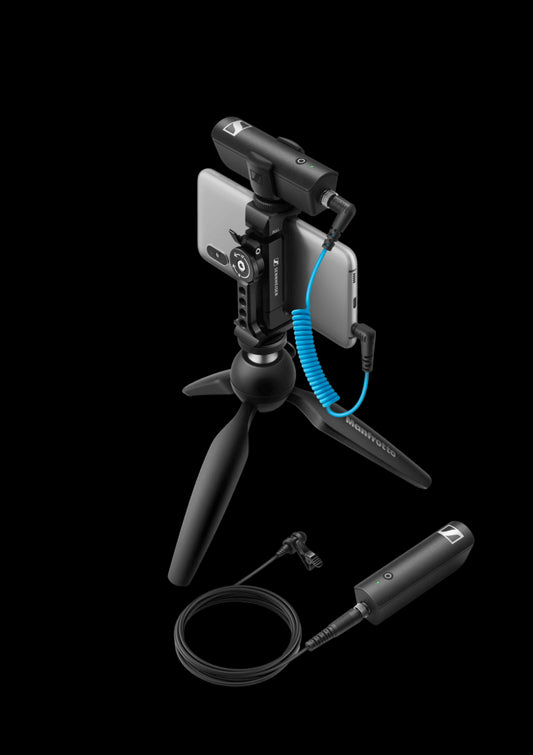 Sennheiser XSW-D Portable Lav Mobile Kit, featuring a portable lavalier set with a locking 3.5mm cable, product shot in front view.