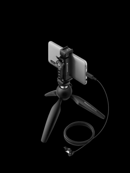 Sennheiser XS Lav USB-C Mobile Kit including XS Lav USB-C, Manfrotto PIXI Mini Tripod, and Clamp