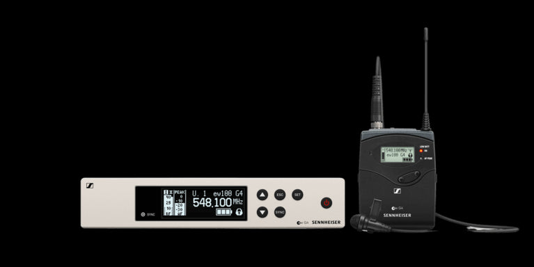 Image of the Sennheiser EW 100 G4-ME2-B Wireless Lavalier Set, 626-668MHz, showcasing the wireless microphone system with its components.
