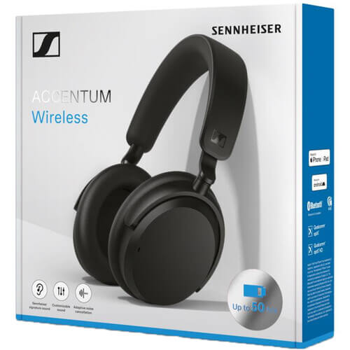 Sennheiser ACCENTUM Wireless Over-Ear Headphones in black with hybrid ANC and a 50-hour battery life.