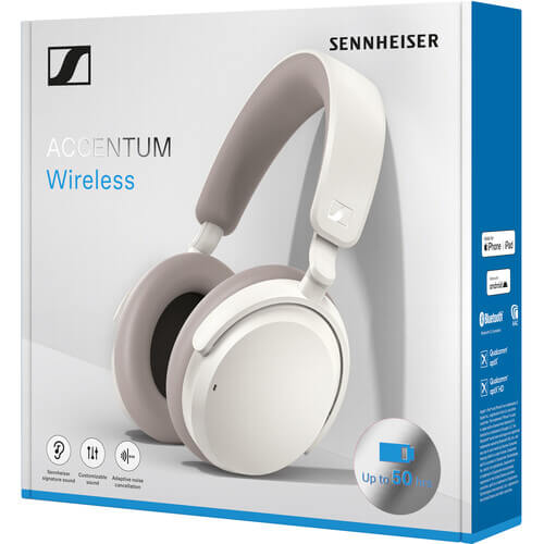 Sennheiser ACCENTUM Wireless Over-Ear Headphones featuring Hybrid ANC, designed for long-lasting comfort with 50-hour battery life and customizable sound settings.