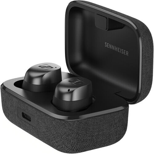 Sennheiser MOMENTUM True Wireless 4 earbuds in black graphite with adaptive ANC and Bluetooth 5.4 technology.