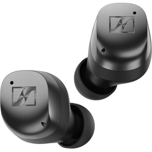 Sennheiser MOMENTUM True Wireless 4 earbuds in black graphite color, featuring adaptive ANC and Bluetooth 5.4 technology.