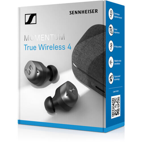 Sennheiser MOMENTUM True Wireless 4 in Black Graphite, showcasing smart earbuds with adaptive ANC and Bluetooth 5.4 technology.