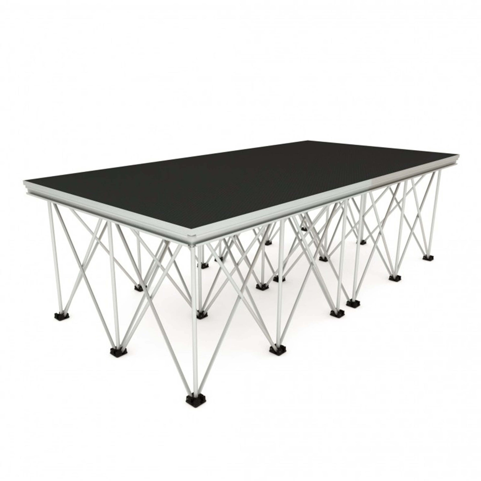 Image of the ALUSTAGE SCA-05 Panther Deck, a silver anode portable stage platform measuring 2x1 meters.