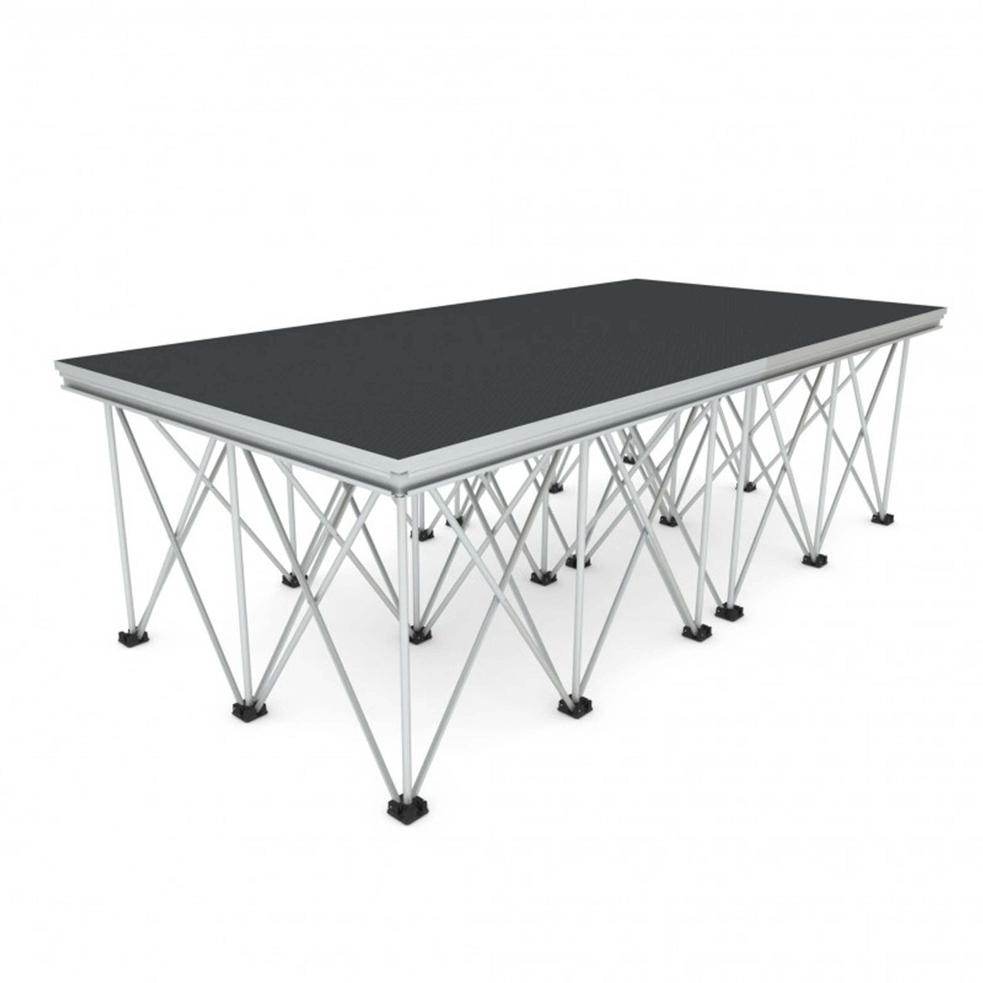 Image of the ALUSTAGE SCA-05 Panther Deck, a portable stage platform with a silver anode finish, measuring 2x1 meters.