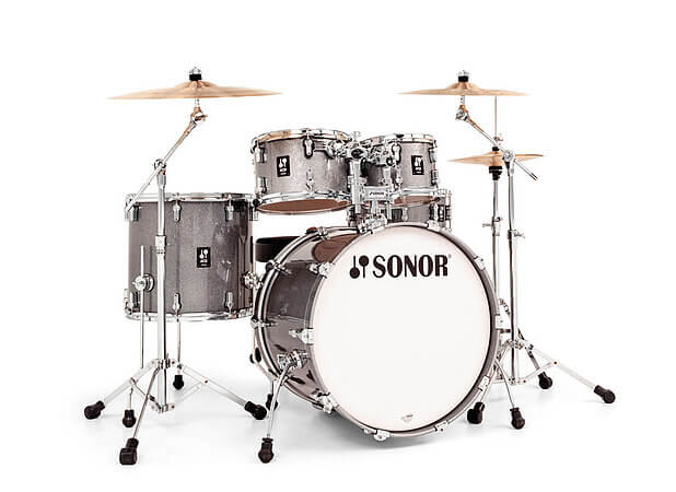 Sonor AQ2 Stage Shell Set in Titanium Quartz finish, showcasing the drum set's design and color.