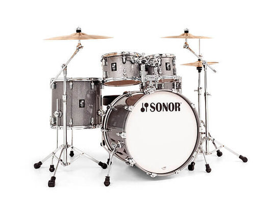 Sonor AQ2 Stage Shell Set in Titanium Quartz finish, showcasing the drum set's design and color.