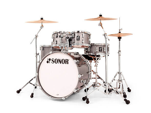 Sonor AQ2 Stage Shell Set in Titanium Quartz finish, showcasing the drum set's design and color.