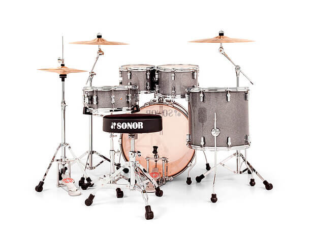 Sonor AQ2 Stage Shell Set in Titanium Quartz finish, showcasing the drum set design and color.