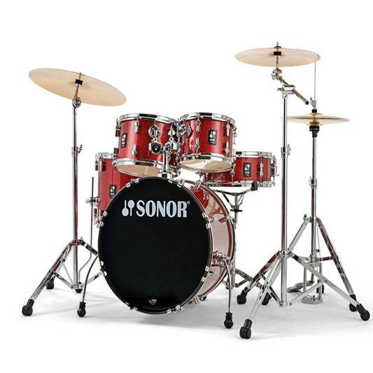 Sonor AQX Stage Drumset in Red Moon Sparkle finish, featuring no cymbals.
