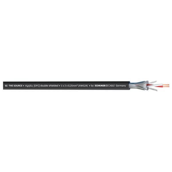 Sommer Cable SC-Source MKII Microphone Cable featuring a PVC jacket and dual 0.25 mm² wires in black color.