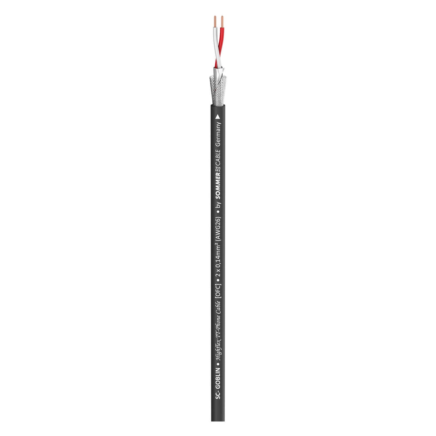 SOMMER CABLE SC-Goblin Patch and Microphone Cable with a black PVC jacket, showcasing its dual 0.14 mm² wiring.