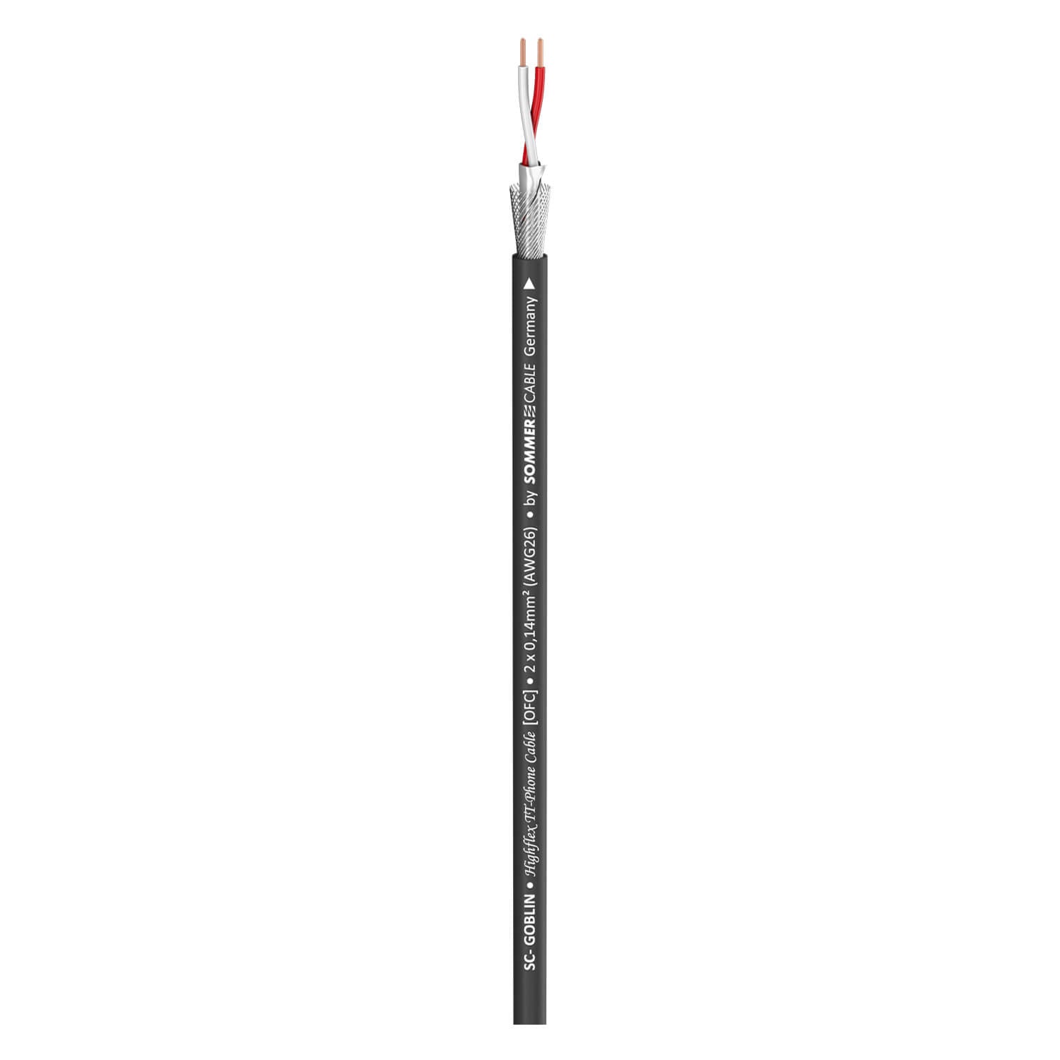 SOMMER CABLE SC-Goblin Patch and Microphone Cable with a black PVC jacket, showcasing its dual 0.14 mm² wiring.