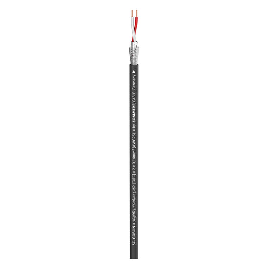 SOMMER CABLE SC-Goblin Patch and Microphone Cable with a black PVC jacket, showcasing its dual 0.14 mm² wiring.