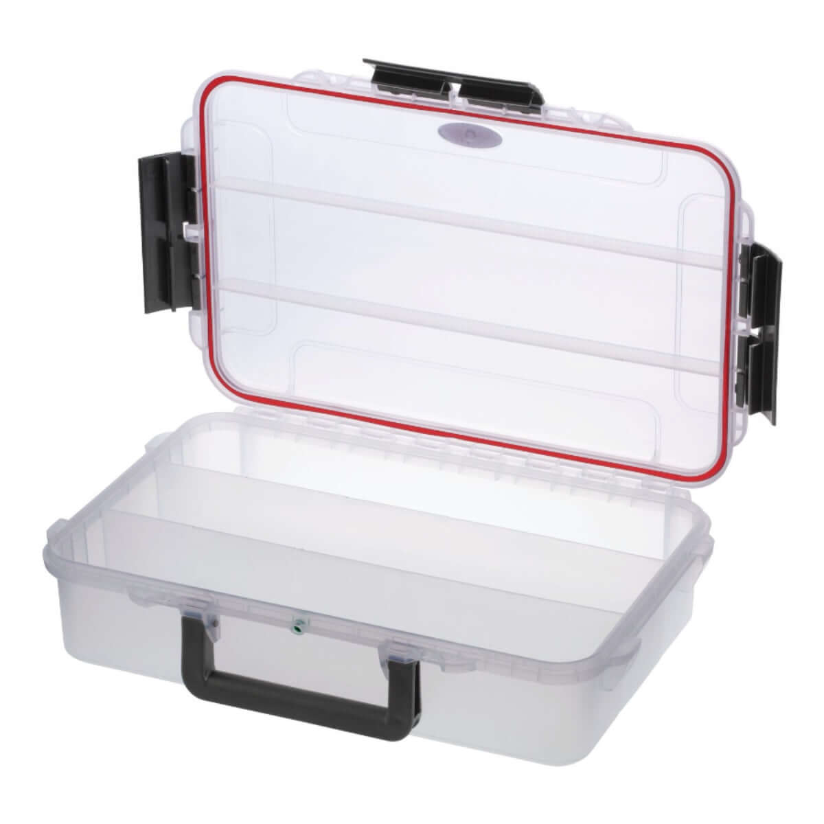 SP PRO 004C Transparent Carry Case with 3 Compartments, showcasing its waterproof design and utility features.