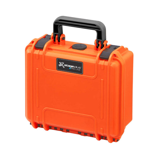 SP PRO 300 orange carry case with convoluted foam lid, empty, IP67 certified, dimensions L300xW225xH132mm.