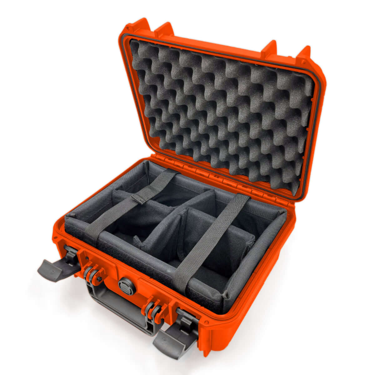 SP PRO 300CAM Orange Carry Case with padded dividers, IP67 certified, dimensions L300xW225xH132mm.