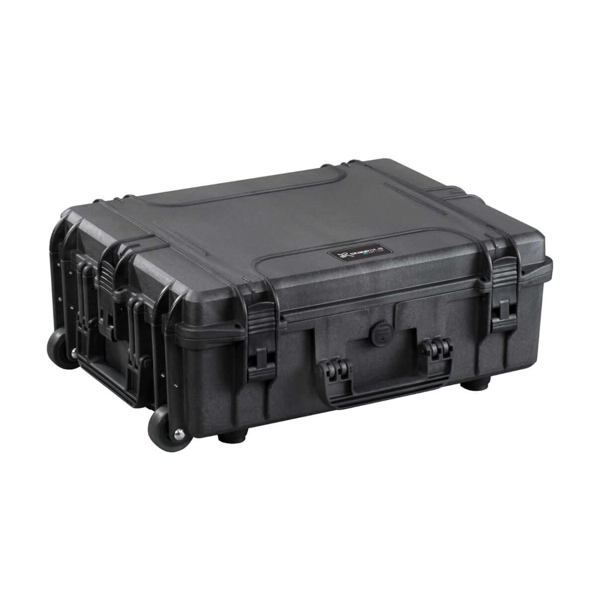 SP PRO 540H190STR Black Trolley Case with Cubed Foam, dimensions L538xW405xH190mm, showcasing its sturdy design and foam interior.