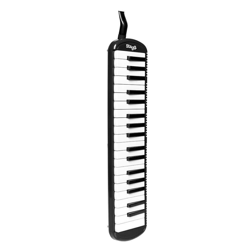 Stagg MELOSTA37 BLK - 37-Key Melodica in black color with mouthpiece, flexible tube, and carry bag.