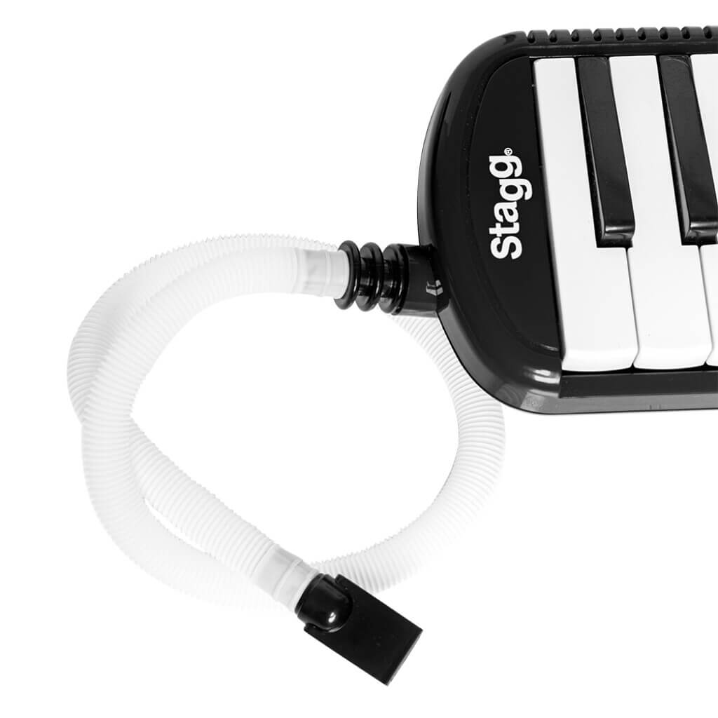 Stagg MELOSTA37 BLK - 37-Key Melodica in black with mouthpiece, flexible tube, and carry bag.