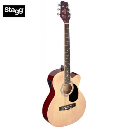 Stagg SA20ACE NAT 4/4 Size Auditorium Cutaway Acoustic-Electric Guitar with Basswood Top in Natural Finish