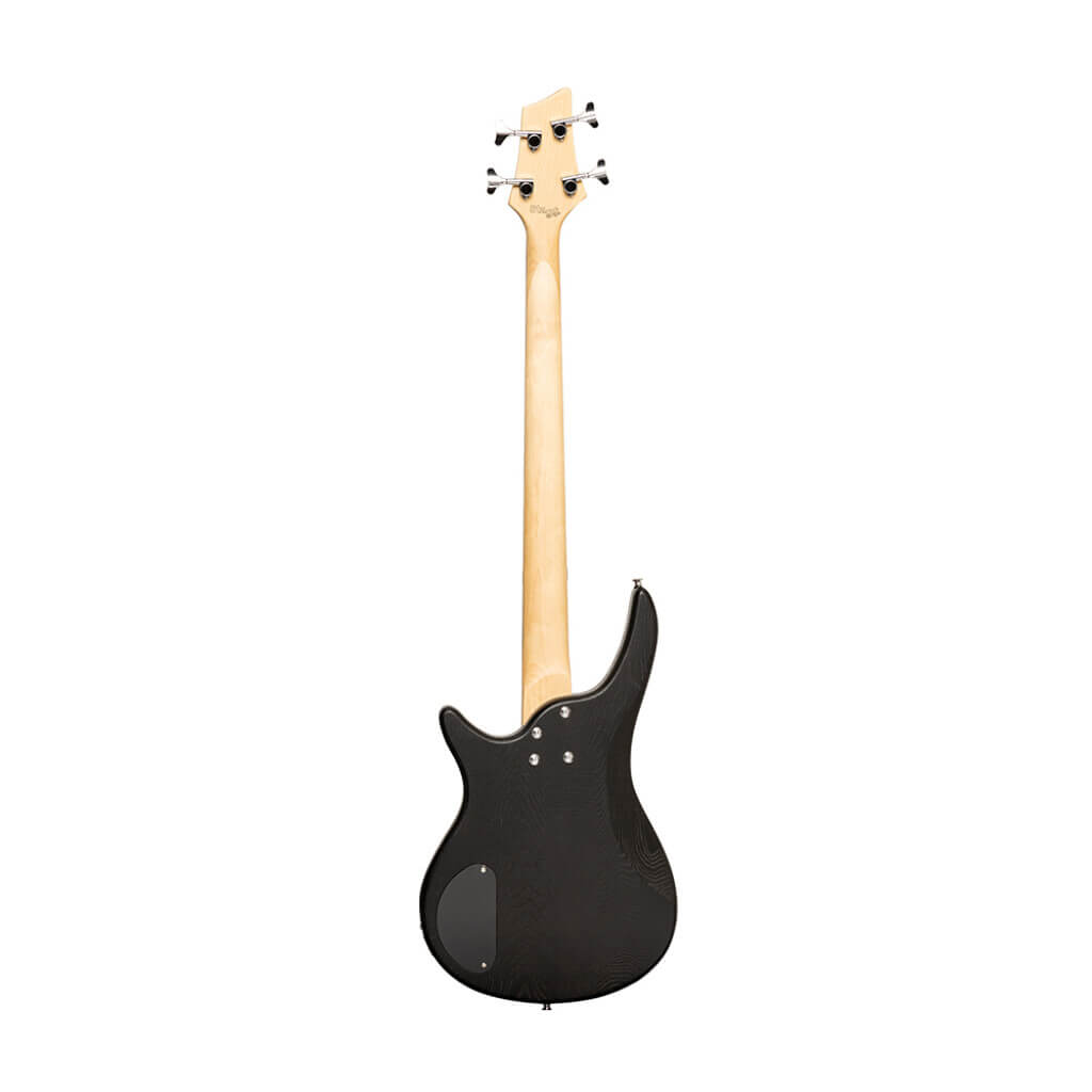 Stagg SBF40 BLK Fusion 40 Satin Finished Electric Bass Guitar in black, showcasing a full-size 4-string design.