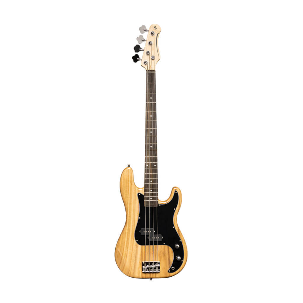 Stagg SBP30 NAT electric bass guitar in natural finish, showcasing its standard 'P' style design.