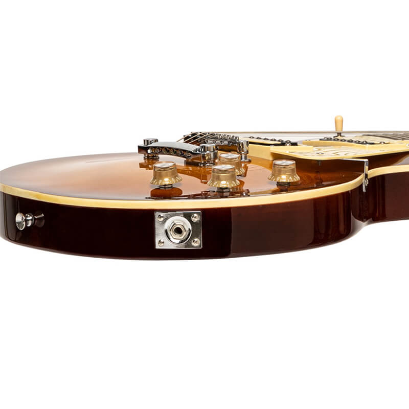 Stagg SELSTD VSB electric guitar featuring a solid mahogany body in a violin burst finish.