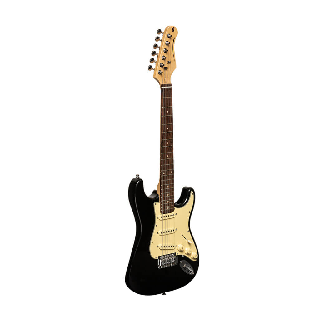 Stagg SES30 BK 3/4 Standard 'S' Style Electric Guitar in black color.