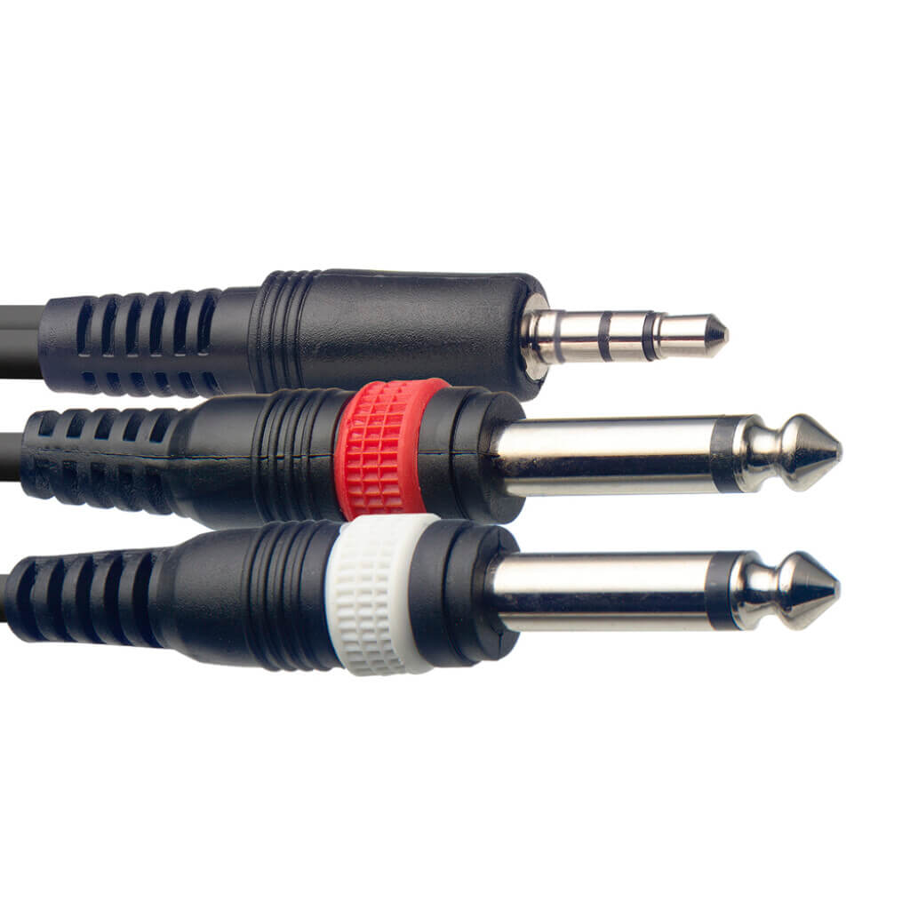 Stagg SYC3 MPSB2P E 3m Mini Stereo to Dual 1/4" Audio Cable with Mini Jack Male to Dual Jack Male Connectors