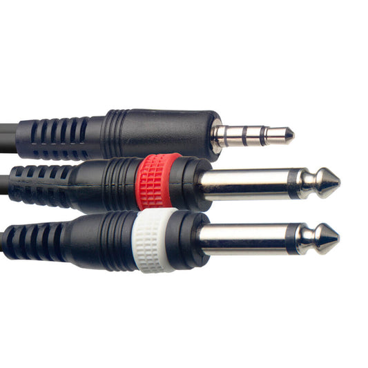 Stagg SYC3 MPSB2P E 3m Mini Stereo to Dual 1/4" Audio Cable with Mini Jack Male to Dual Jack Male Connectors
