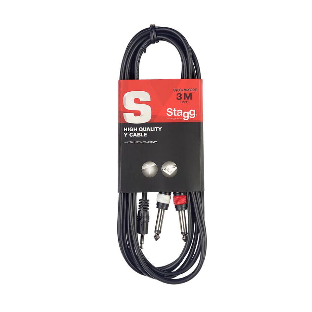 Stagg SYC3 MPSB2P 3m Mini Stereo to Dual 1/4" Audio Cable with Mini Jack Male to Dual Jack Male Connectors