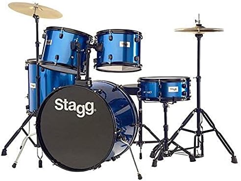 Stagg TIM122B BL - 5-Piece 22-inch Drum Set in Blue with Hardware, Cymbals, and Throne