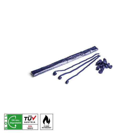 MAGICFX Streamers in dark blue, measuring 5 meters by 0.85 centimeters, biodegradable and flame retardant.