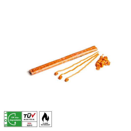 MAGICFX biodegradable orange party streamers, measuring 5 meters by 0.85 centimeters, suitable for professional use.