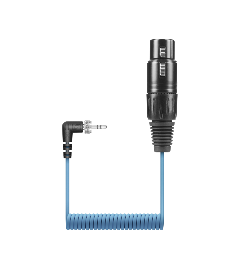 Front view of the Sennheiser KA 600 Connection Cable, 0.2m Coiled, XLR-3F to 3.5mm Jack.