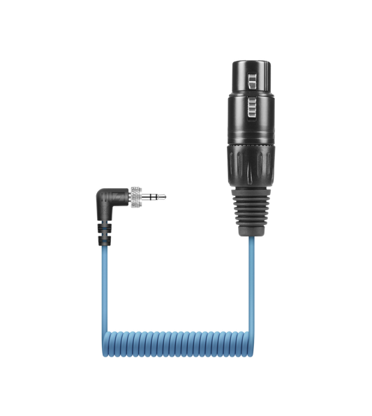 Front view of the Sennheiser KA 600 Connection Cable, 0.2m Coiled, XLR-3F to 3.5mm Jack.