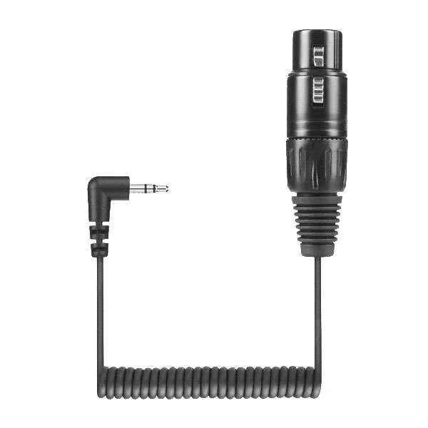 Front view of the Sennheiser KA 600 Connection Cable, 0.2m Coiled, XLR-3F to 3.5mm Jack.