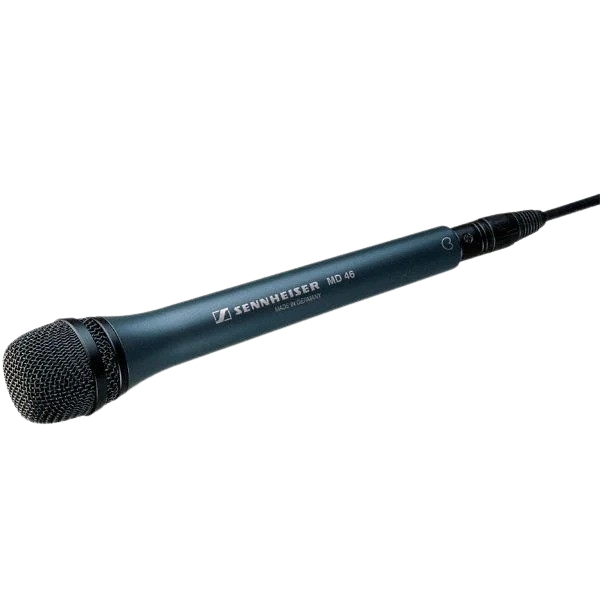 Top view of the Sennheiser MD 46 Dynamic Cardioid Handheld Microphone, Low Wind/Handling Noise.