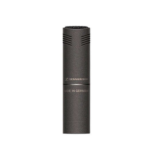 Front view of the Sennheiser MKH 8040 Stereoset Redesign, two condenser cardioid microphones with XLR modules, ideal for professional audio recording.