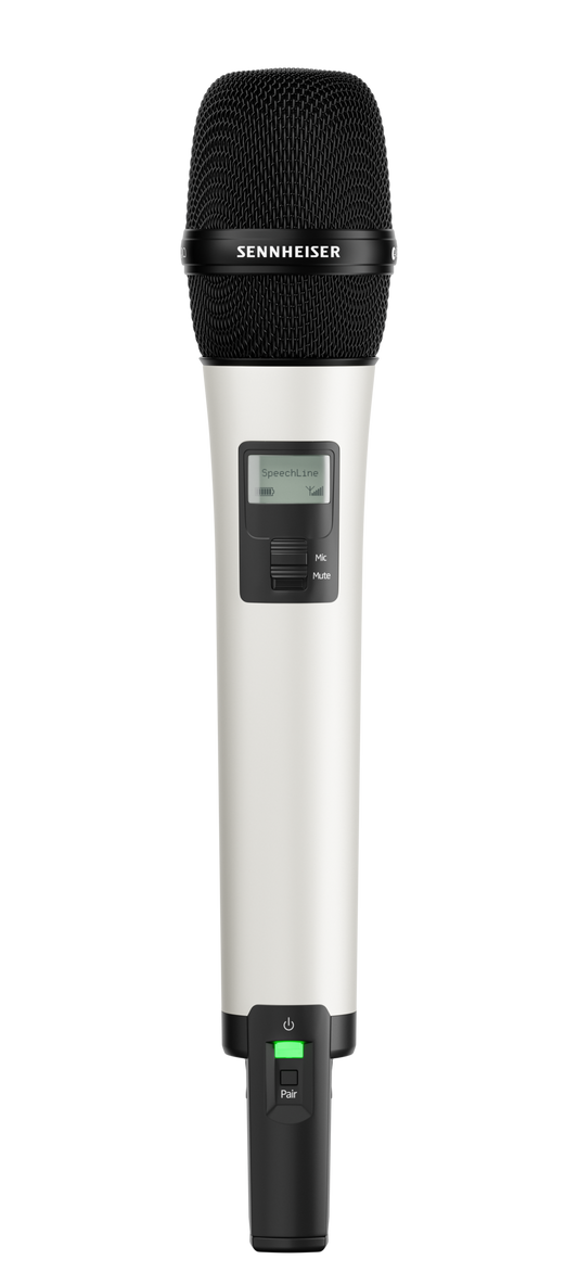 Front view of the Sennheiser SL Handheld 865 DW-3-EU, 1.9GHz wireless handheld transmitter with MME 865 condenser capsule, designed for superior speech clarity.