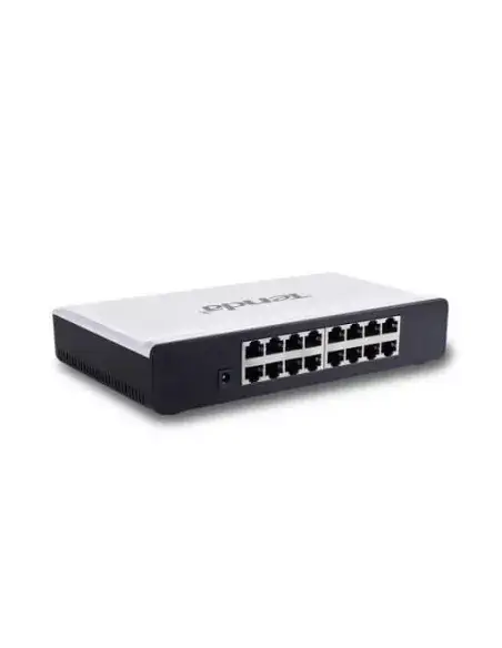 Tenda S16 16-Port Fast Ethernet Desktop Switch with multiple Ethernet ports for connecting devices.