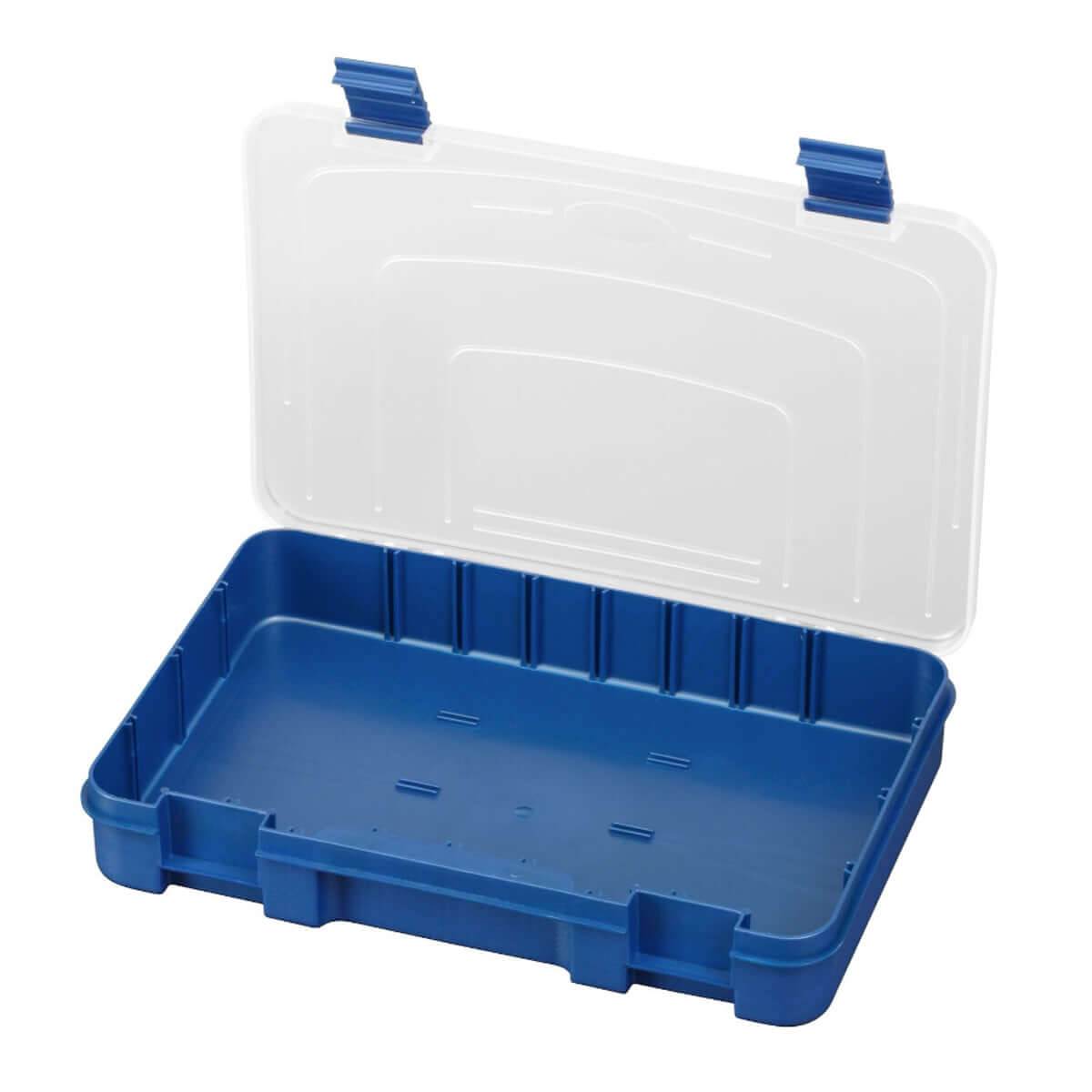 SP PAN 196 Blue/Transparent Polypropylene Organiser Box featuring adjustable compartments for versatile storage.