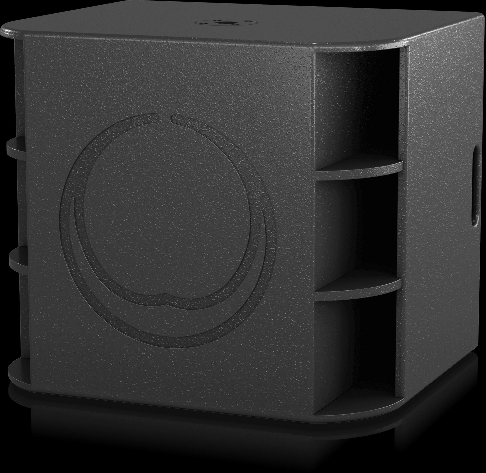 Turbosound MILAN M18B 18-inch active powered stage subwoofer, showcasing its design and features.