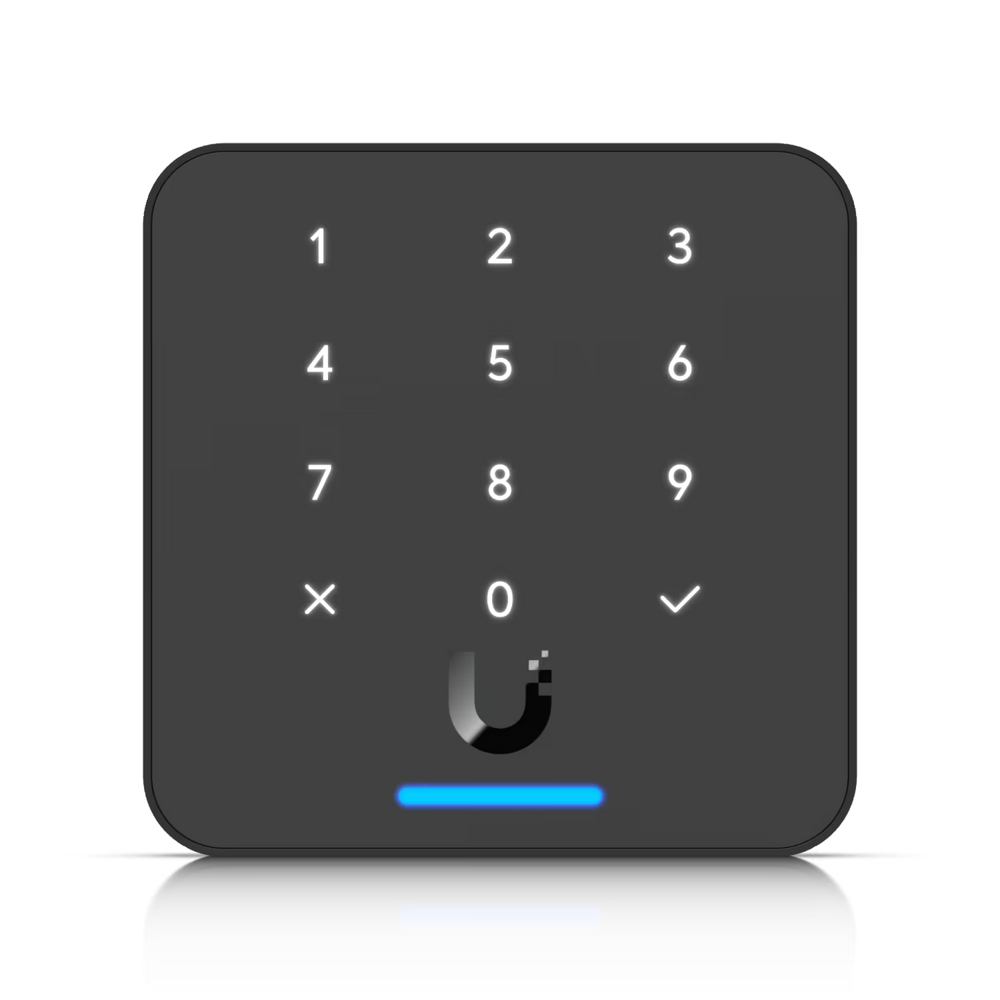 Ubiquiti UniFi Access Reader Flex Black mounted on a wall with background.