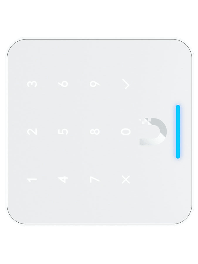 Top view of the Ubiquiti UniFi Access Reader Flex in white.