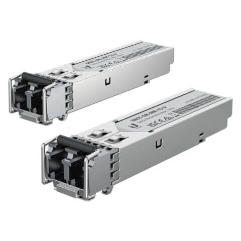 Ubiquiti Multi Mode 1.25G LC SFP 850nm 550m module with detailed view.